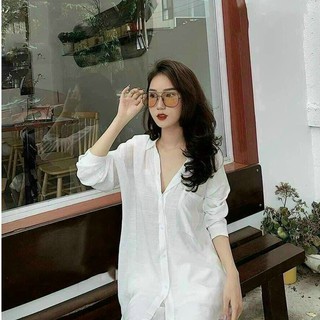 Áo sơ mi nữ tay dài form rộng chất đũi xước basic dễ mix đồ