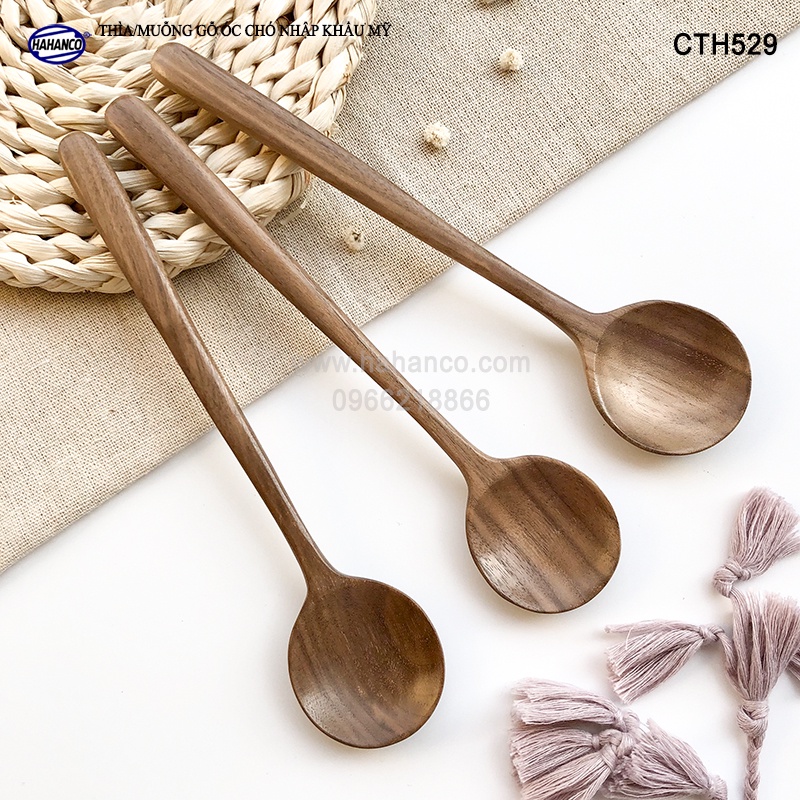 Thìa/ Muỗng tròn cán dài - gỗ Óc Chó nhập khẩu Mỹ (20cm) An toàn cho sức khỏe - CTH529