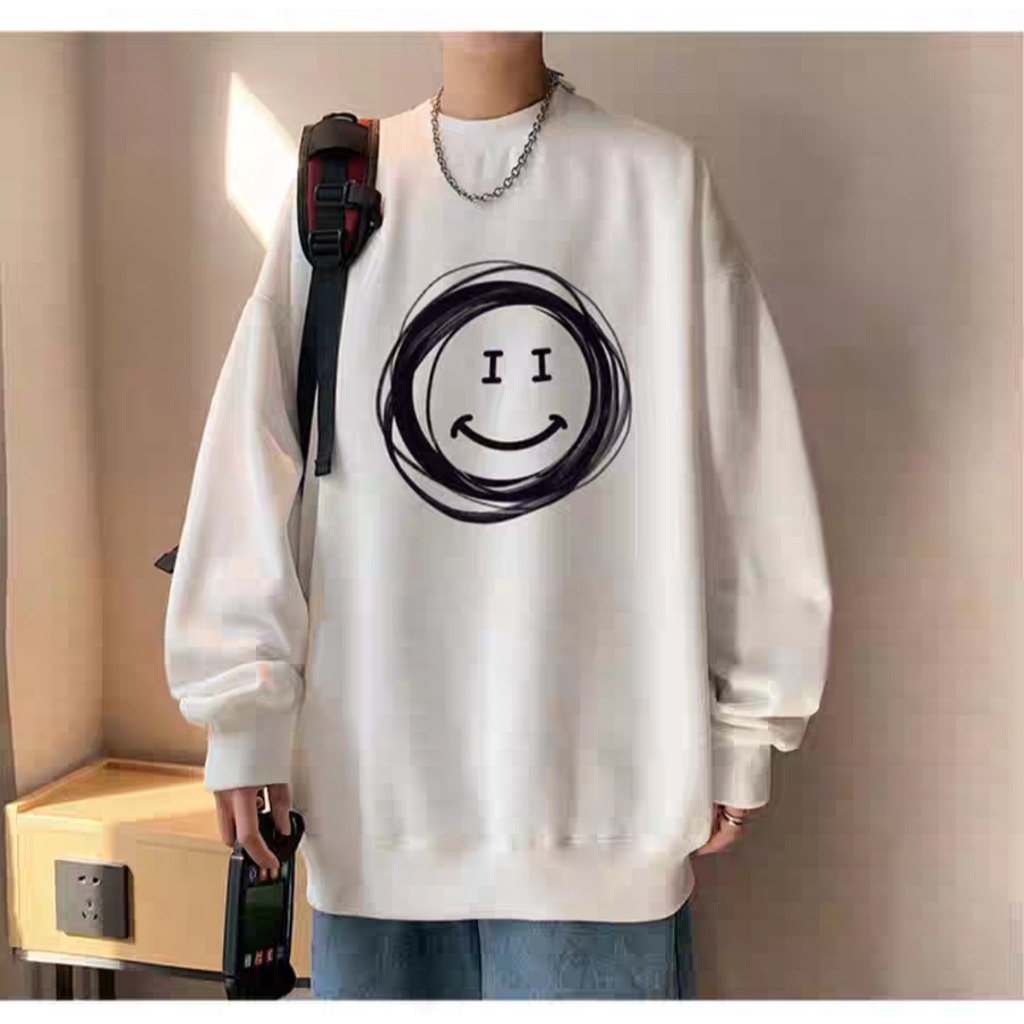 Áo sweater nam nữ, Áo nỉ nam nữ form rộng nam nữ Cotton oversize form rộng hoạ tiết mặt cười AMZ2