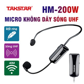 Mic không dây cài đầu TAKSTAR HM-200W, Micro cài đầu cho loa ké, máy trợ giảng, loa hát karaoke, sử dụng Sóng UHF