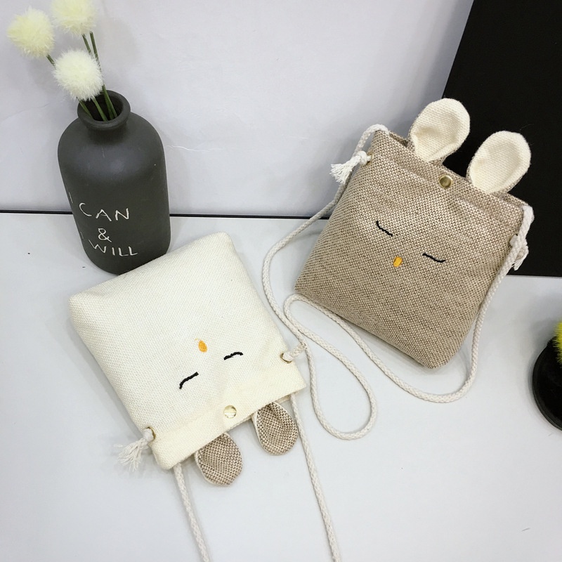 Túi tote Bella925 túi vải đeo chéo tai thỏ phong cách Hàn Quốc có dây đeo