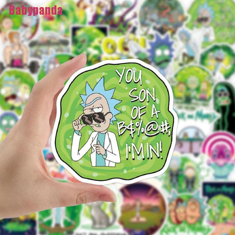 (Hàng Mới Về) Bộ 50 Miếng Dán Chống Thấm Nước Hình Rick And Morty Dùng Trang Trí Laptop / Va Li