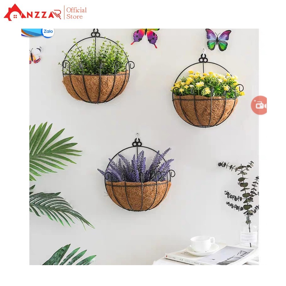 Giỏ hoa lụa và cây cỏ giả Anzzar treo tường trang trí ban công, tiểu cảnh, nhà hàng, quán cà phê, homestay đẹp GH-01