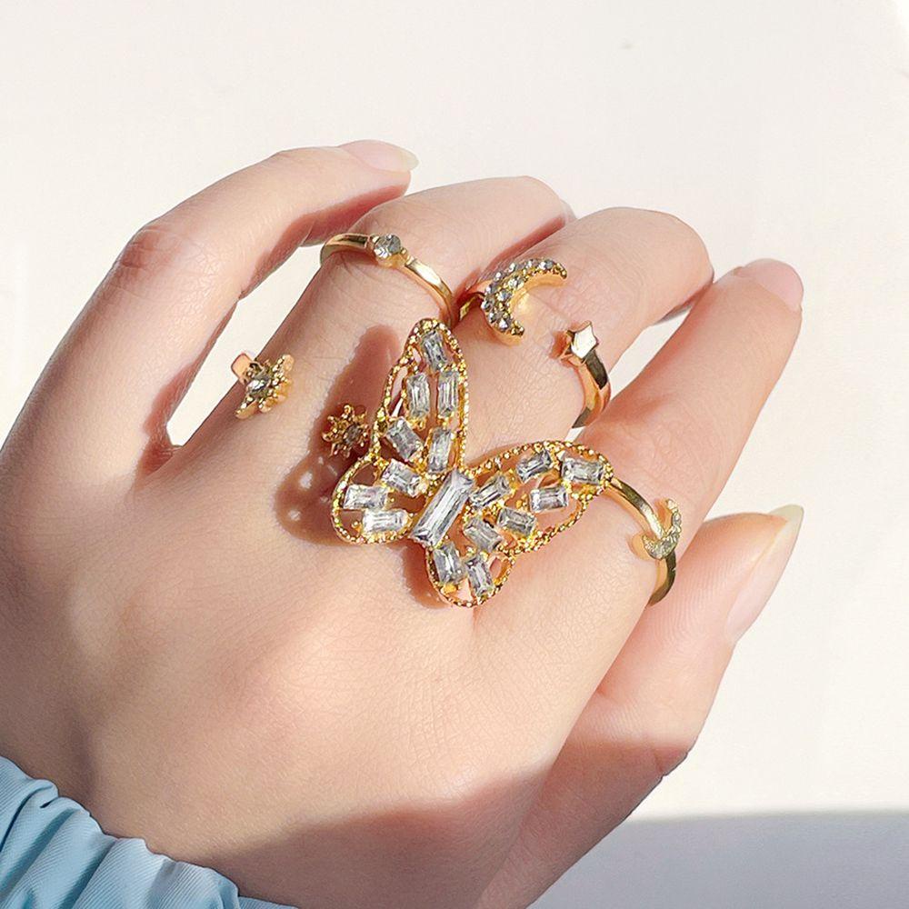 EUTUS Set 5 Nhẫn Kim Loại Thanh Lịch Cho Nữ