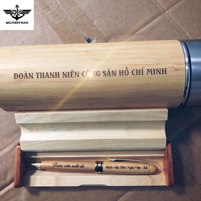 Bình giữ nhiệt tre logo Đảng búa liềm/ Đoàn