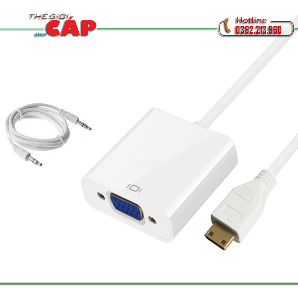 Cáp chuyển mini HDMI to VGA có âm thanh - Từ máy tính - laptop ra tivi - màn hình - máy chiếu