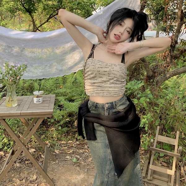 【ZHELIHANGFEI】 Áo Lót Dệt Kim Không Tay Hở Lưng Xinh Xắn