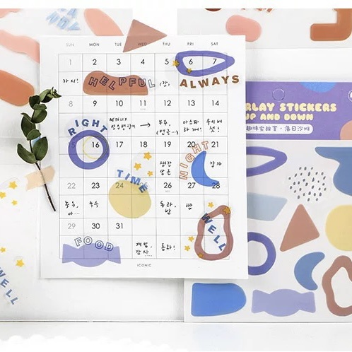Set 4 tấm sticker overlay trang trí planner và journal