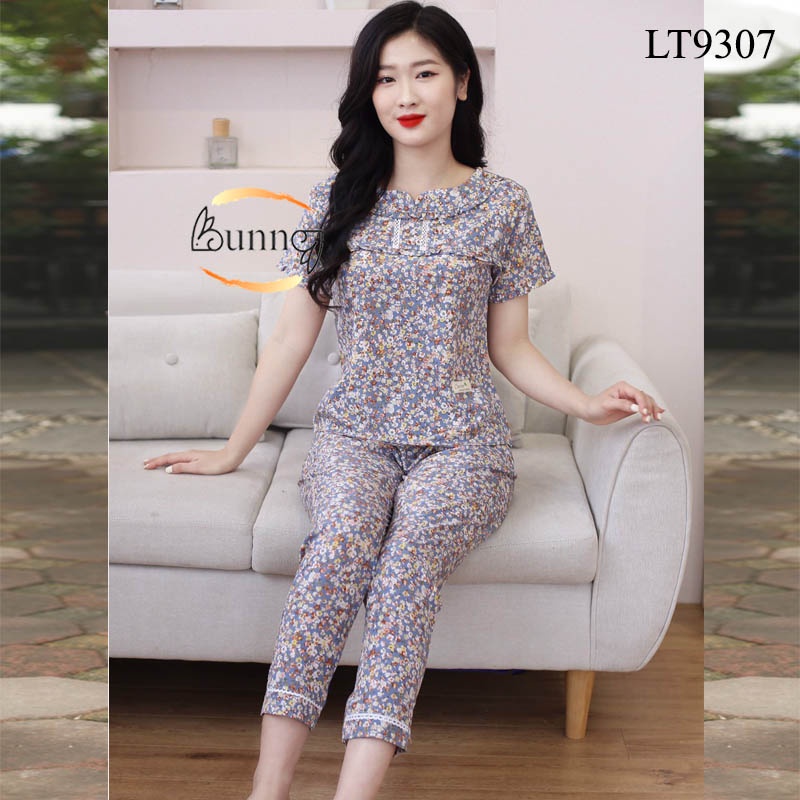[BunnySky] ĐỒ BỘ NỮ MẶC NHÀ CHẤT LIỆU LỤA MỀM MÁT TAY CỘC QUẦN DÀI CỔ BÈO ZEN SỌC