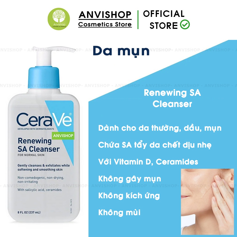 Sữa rửa mặt Cerave Foaming Facial Cleanser bản Mỹ (Pháp) ANVISHOP Cerave da dầu &amp; Da Khô các size 236ml - 355ml - 473ml