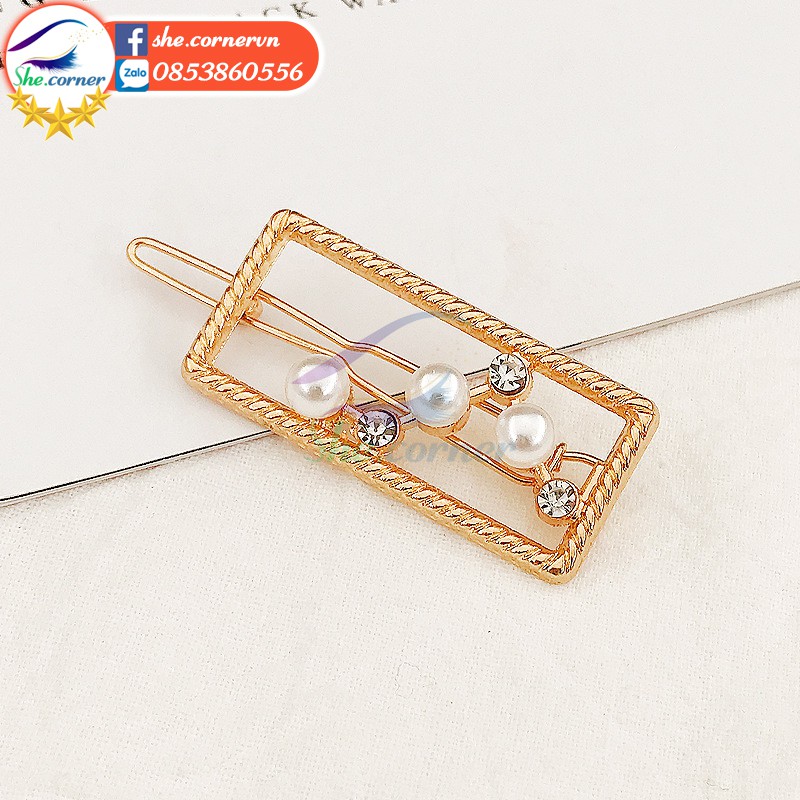 Kẹp tóc đính đá Hàn Quốc K182 ánh vàng 5 mẫu