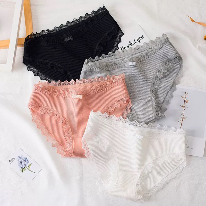 Quần Lót Nữ cotton gân tăm viền ren siêu mềm mịn thoáng mát QL17