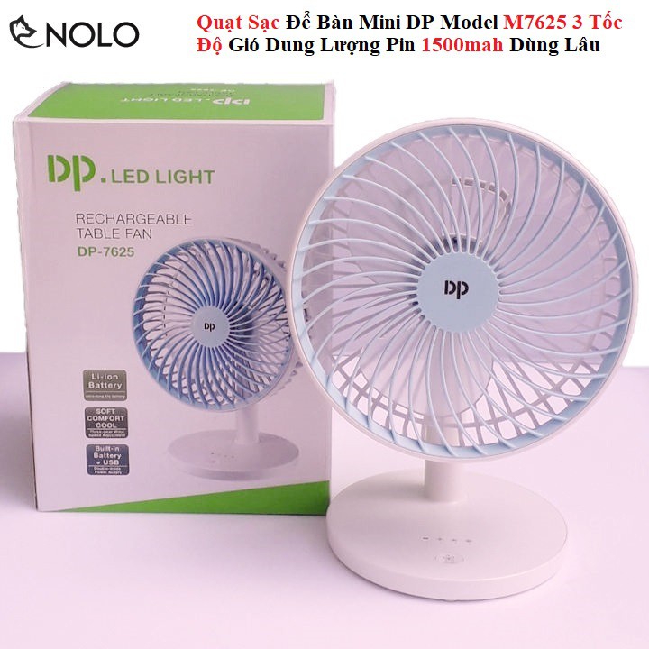 Quạt Sạc Để Bàn Mini DP Model M7625 3 Tốc Độ Gió Dung Lượng Pin 1500mah Dùng Lâu