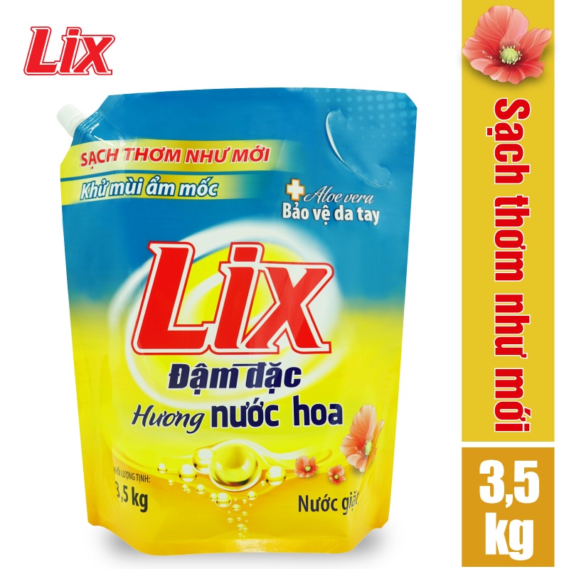 Túi Nước giặt Lix Đậm Đặc Hương Nước Hoa 3.5Kg - Tẩy Sạch Cực Mạnh Vết Bẩn