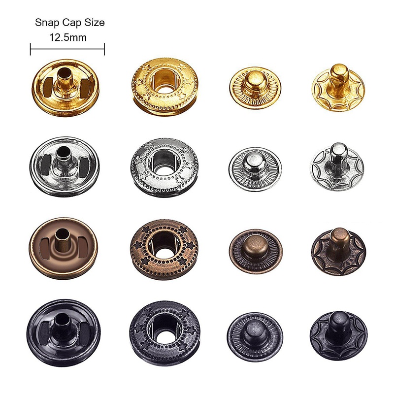 Bộ 100 nút bấm bằng kim loại với 4 màu sắc cỡ 12.5mm chuyên dụng cho quần áo/ túi xách