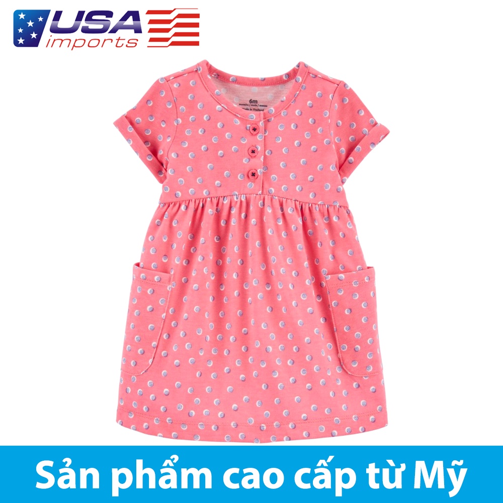 Đầm bé gái cotton hồng bi có túi kèm quần chíp Car-tờ Auth Từ Mỹ (1K471910)