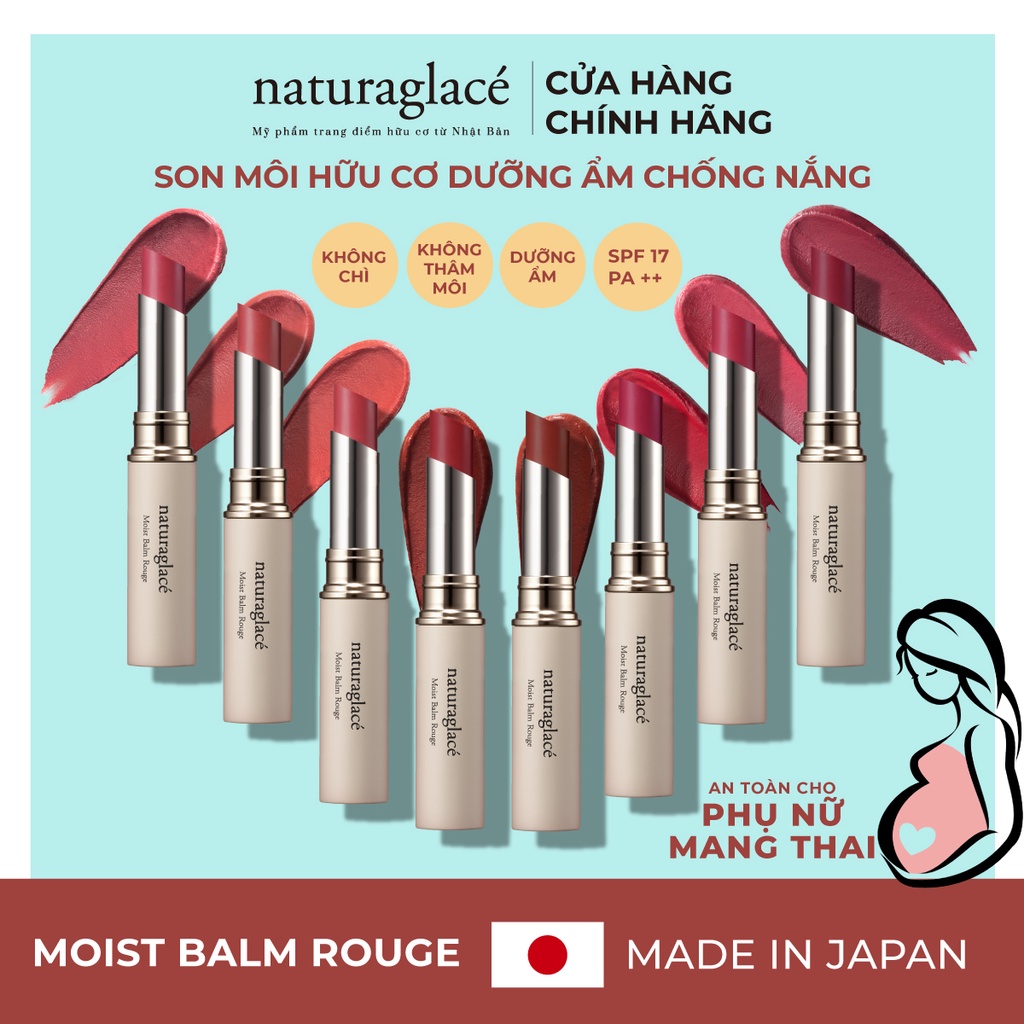 Son môi hữu cơ naturaglacé Moist Balm Rouge mềm môi, chống nắng, có 8 màu tùy chọn, 2g