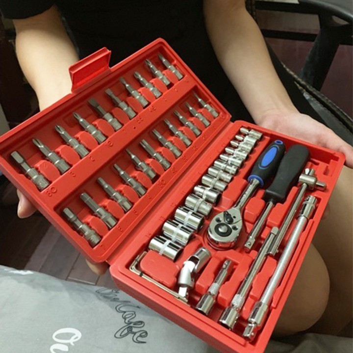 Bộ phụ kiện 46 chi tiết - dụng cụ tháo mở - Bộ đồ sửa chữa xe máy - tua vít - đầu khẩu - lục lăng