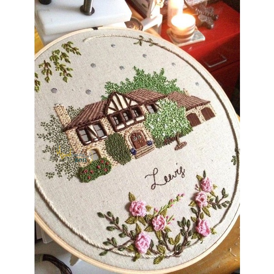 Bộ kit tự thêu tay thủ công cho người mới - Ngôi nhà Hạnh phúc nội thất ngoại thất Trang trí - KIT nguyên liệu DIY - ZEN