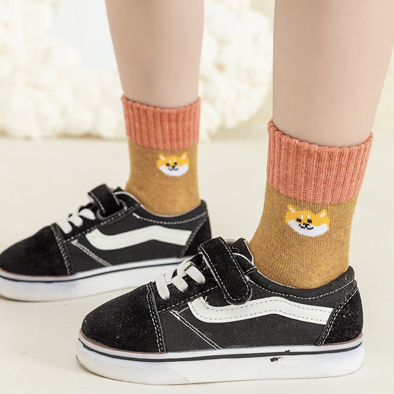 Set 5 Đôi Vớ Cotton Mềm Mại Giữ Ấm Mùa Đông Thêu Họa Tiết Kẻ Sọc / Hoa Cúc / Gấu Hoạt Hình Dễ Thương Cho