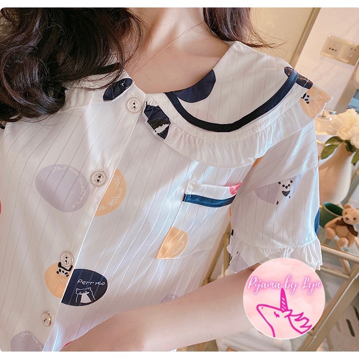 Đồ bộ mặc nhà, đồ ngủ, pijama cổ bèo nhiều họa tiết hoạt hình dễ thương Soraka Set (ảnh thật ở cuối)