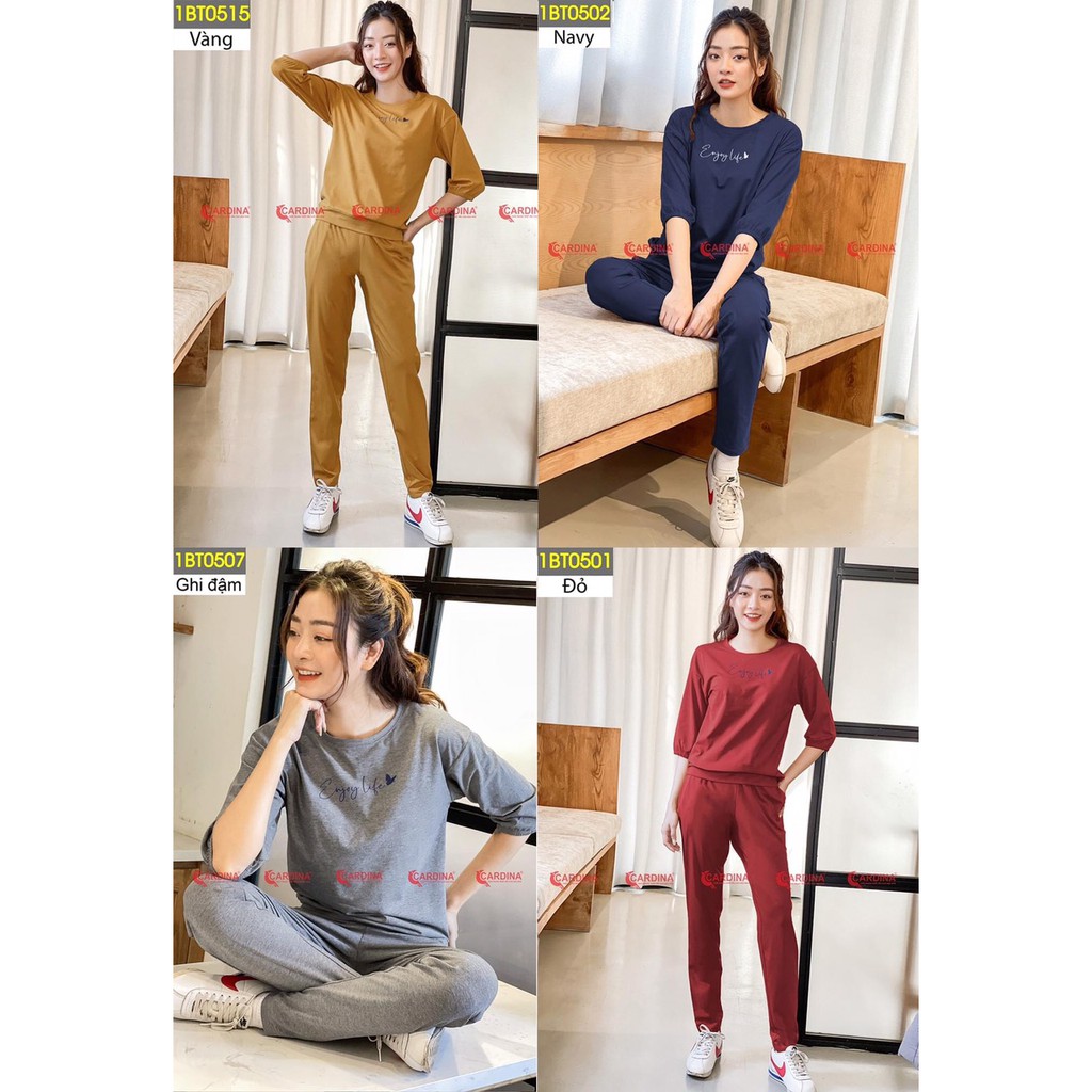 Đồ bộ thể thao Nữ thu đông Cardina đẹp, giá tốt, vải cotton cao cấp 4 màu dễ mặc quần dài, tay lỡ bo chun