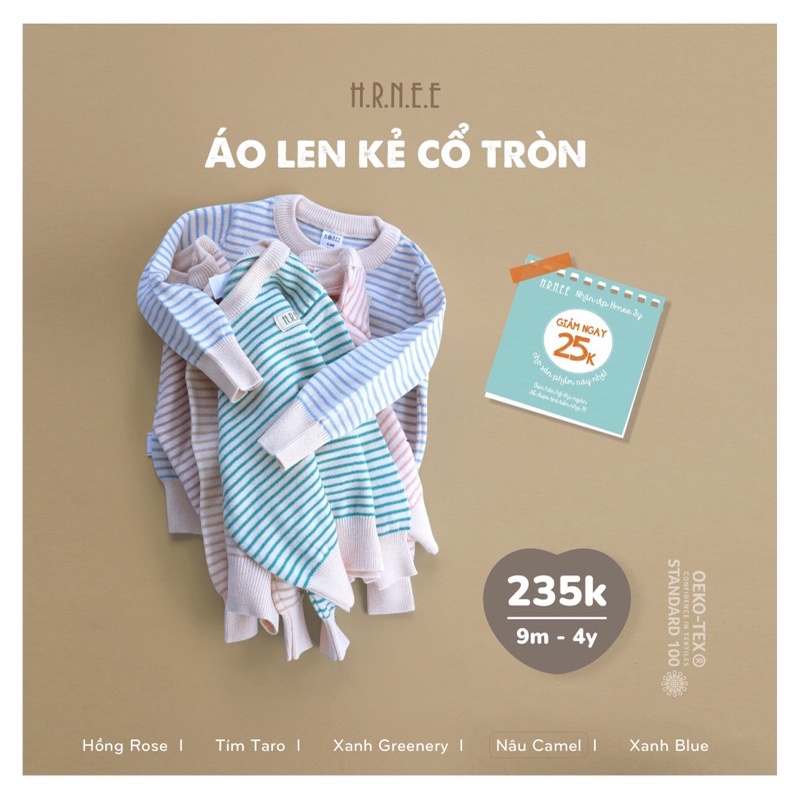 HRNEE Áo len kẻ cổ tròn thương hiệu Hrnee cho bé