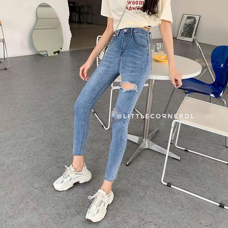 Quần Jean Rách Nữ Ôm Skinny Topshop Lưng Cao Co Dãn
