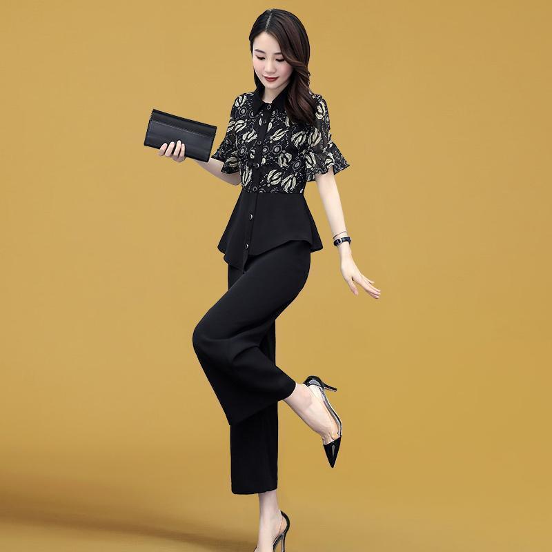 Single /suit women's small 2022 new summer temperament thin women's summer fashion wide leg pants two-piece set
