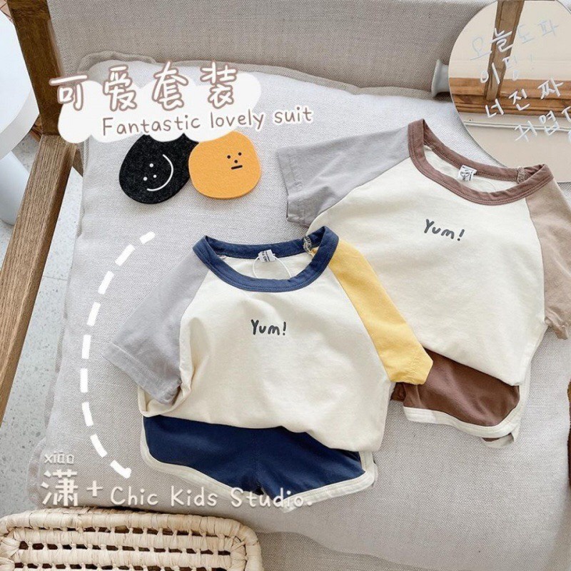 Bộ quần áo trẻ em Yum chất Cotton, đồ bộ trẻ em phong cách Hàn Quốc, quần áo cho bé gái bé trai
