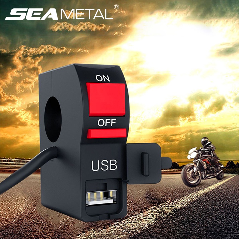 Công Tắc Đèn Chỉ Báo Gắn Xe Máy Cổng USB 7/8" 22MM Chống Nước Có Nút Bấm