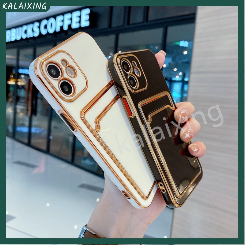 Ốp Điện Thoại Mềm Mạ Màu Trơn Có Ngăn Đựng Thẻ Cho iPhone 11 / 12 / 13 Pro Max X Xs Max Sự Bảo Vệ