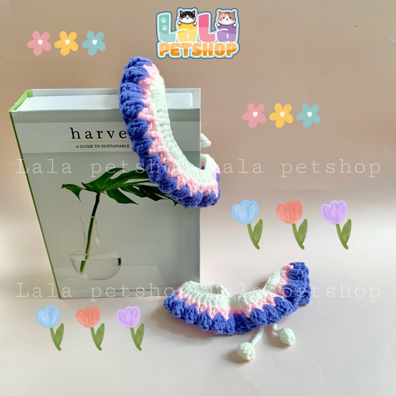 Vòng Cổ, Dây Cổ Bằng Len Cho Chó Mèo Họa Tiết Hoa Tulip Tím Hồng - LaLa Pet Shop