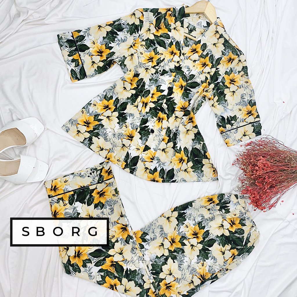 Đồ bộ trung niên SBORG pijama cổ chui tay lửng lụa hongkong cao cấp siêu mát mùa hè có túi bigzie 50-85kg quà tặng mẹ