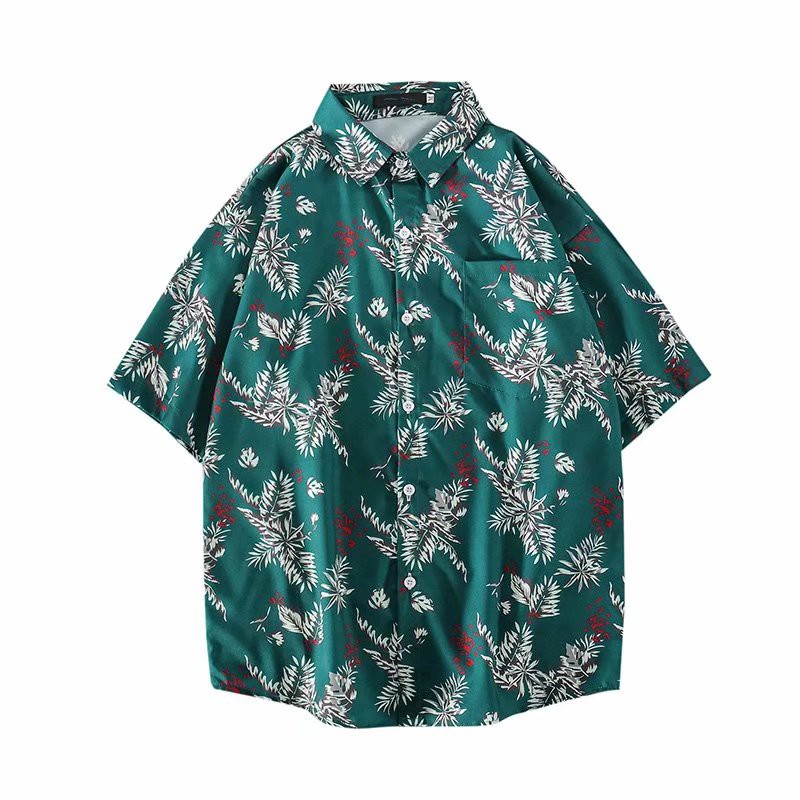 Men's Short Sleeve Shirt With Plant Pattern Print Fashion