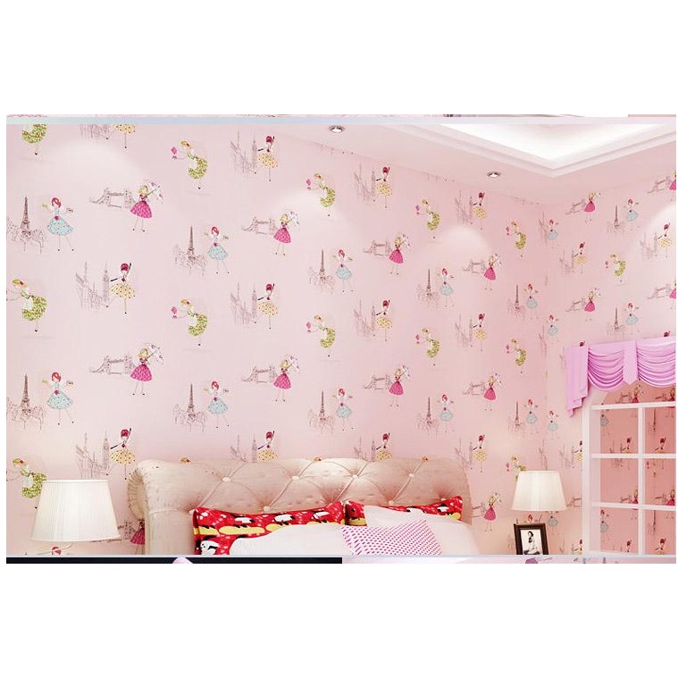 Giấy dán tường cô gái khổ rộng 45cm có sẵn keo