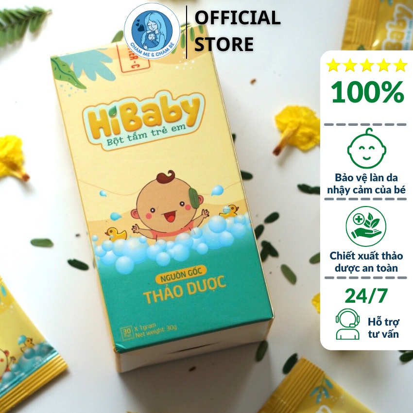 Bột tắm thảo dược trẻ em HiBaby 100% thiên nhiên - Hộp 10 gói