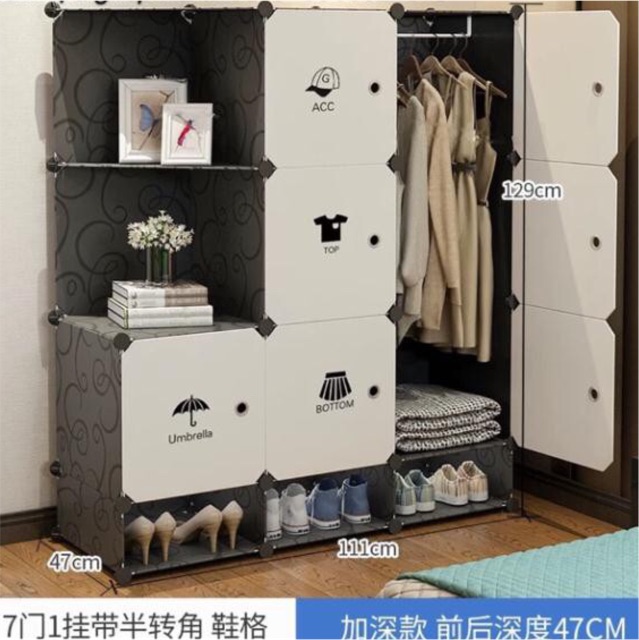 TỦ NHỰA LẮP GHÉP 12 Ô Y HÌNH SÂU 47cm. Tặng kèm 2 treo đồ.