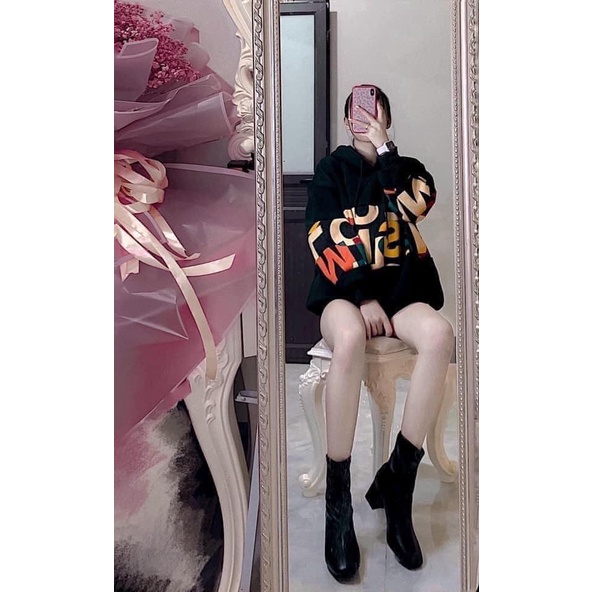 Áo nỉ nữ from rộng áo hoodies có mũ chất nỉ bông siêu ấm in chữ sắc màu | BigBuy360 - bigbuy360.vn