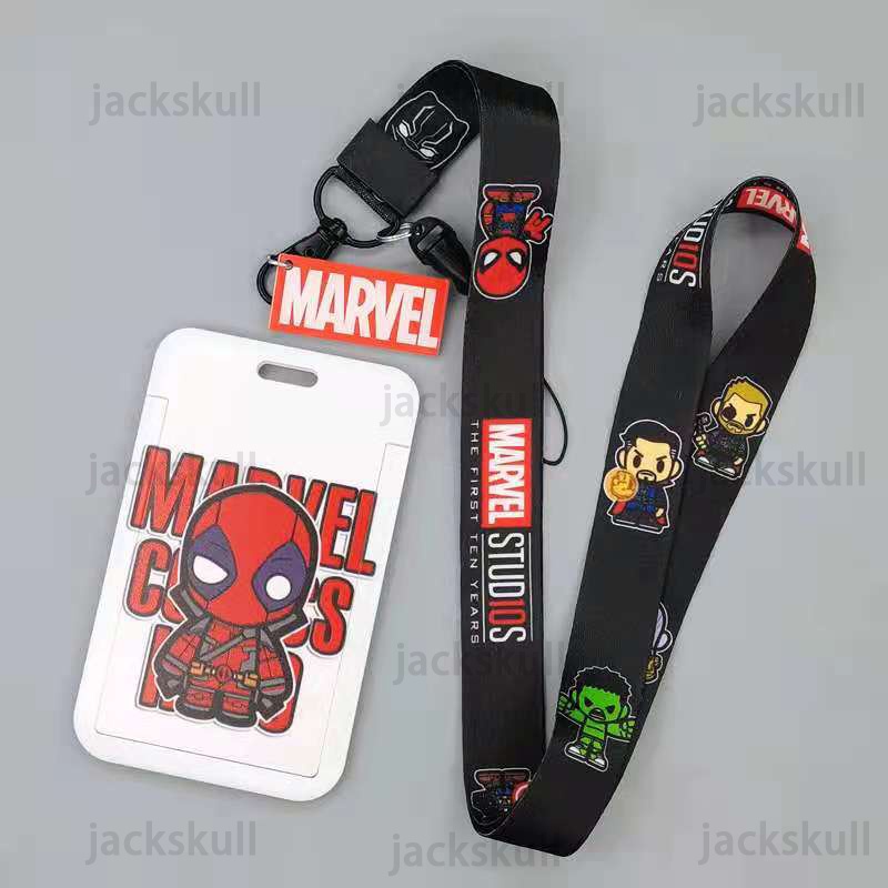 Set Dây Đeo Thẻ + Khung Gắn Thẻ Họa Tiết Marvel Avengers Spiderman Iron Man Hulk + Dây Đeo Cổ + Giá Đỡ