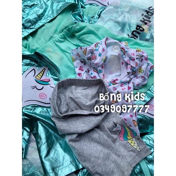 Set 3 Món Bé Gái Metallic Kỳ Lân Xanh ƯơnderNationo