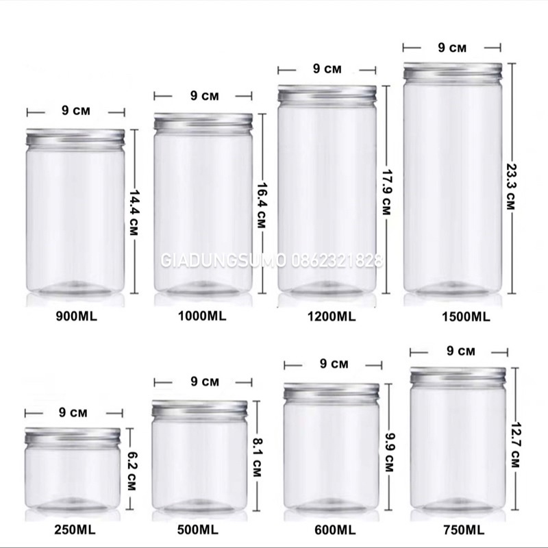 Hũ Nhựa Pet Nắp Nhôm Đựng Thực Phẩm, Đồ Khô, Ngũ Cốc