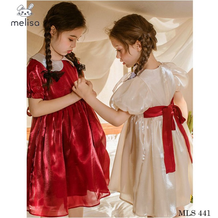 Đầm tiểu thư ren đỏ vải đũi mềm lót vải cotton cho bé gái diện lễ tết Noel