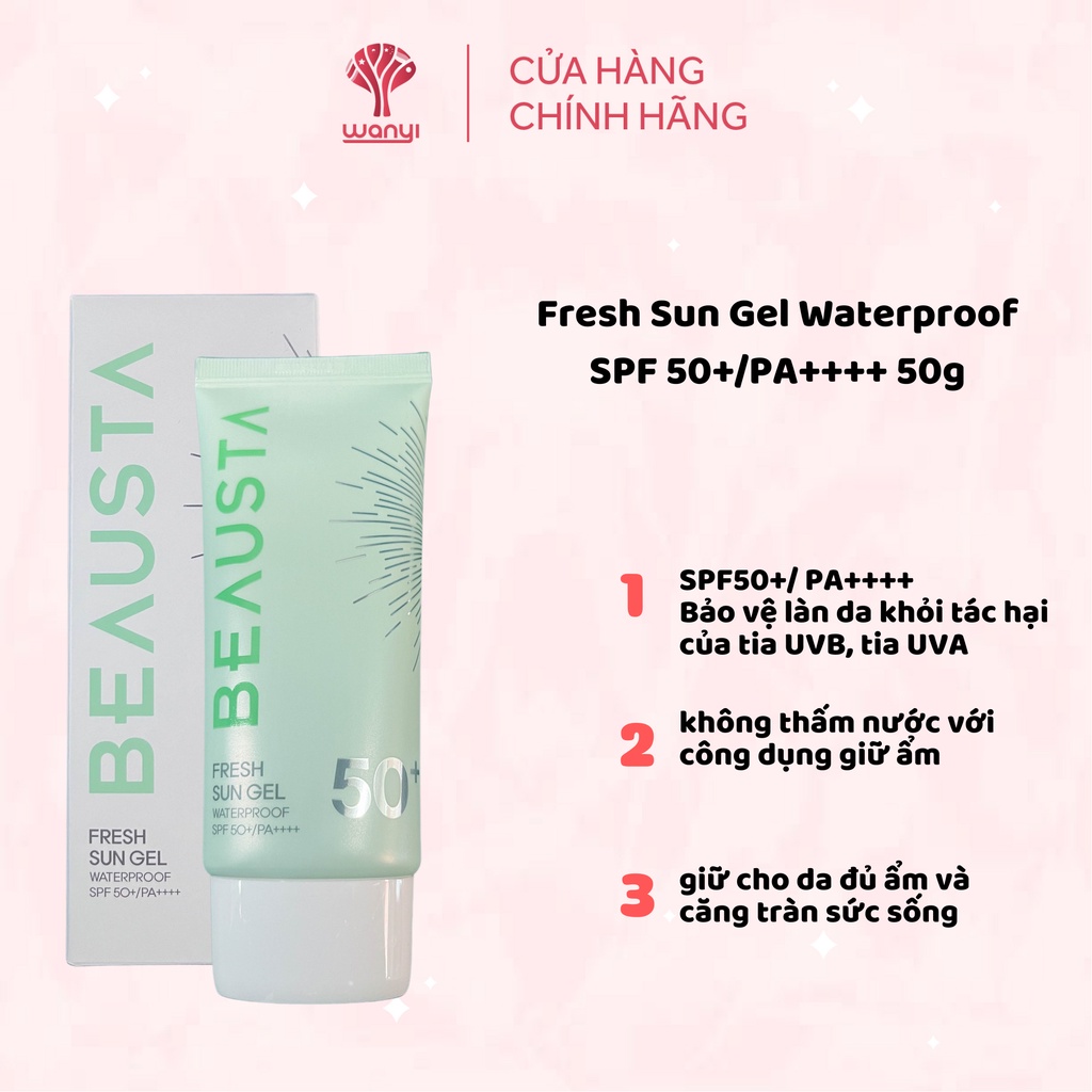 Kem Chống Nắng Cho Da Nhạy Cảm Dạng Gel BEAUSTA Fresh Sun Gel Waterproof SPF 50+/PA++++ Tuýp 50g - WANYI VN