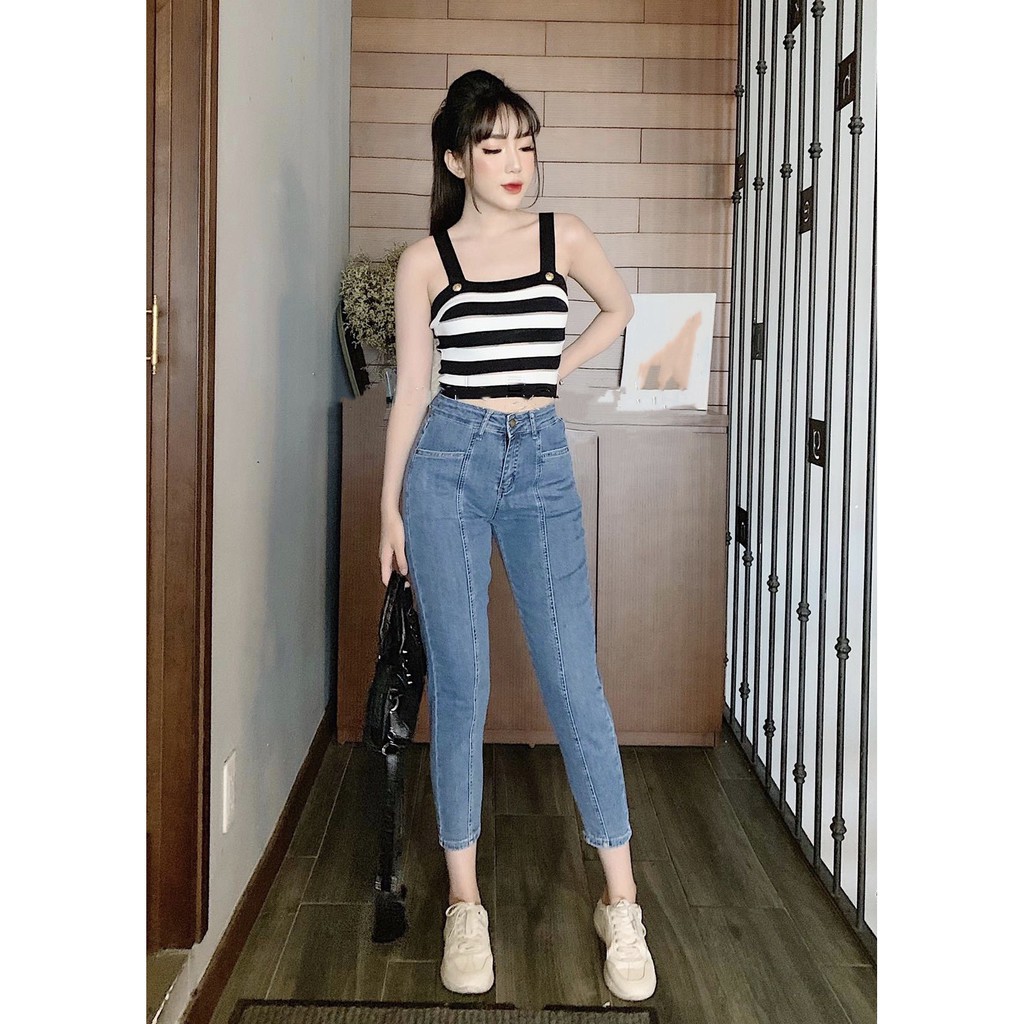 Quần jean dài BIG SIZE lưng cao, co dãn mạnh, màu xanh nhạt có sọc giữa có size 65kg~90kg dành cho người béo 1508