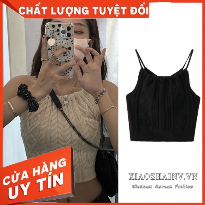 Xiaozhainv Áo Yếm Croptop Dệt Kim Sát Nách Thoáng Khí Thời Trang Mùa Hè Cho Nữ - Hàng nhập khẩu