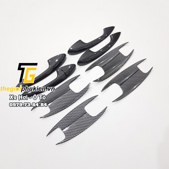 Bộ ốp tay nắm, hõm cửa xe Mercedes C-Class (C180, C200, C250, C300), GLC-Class (GLC200, GLC250, GLC300) vân Carbon