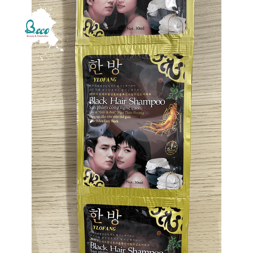 Dầu Gội Nhuộm Tóc Black Hair Shampoo Hàn Quốc trai gái dây 10 gói