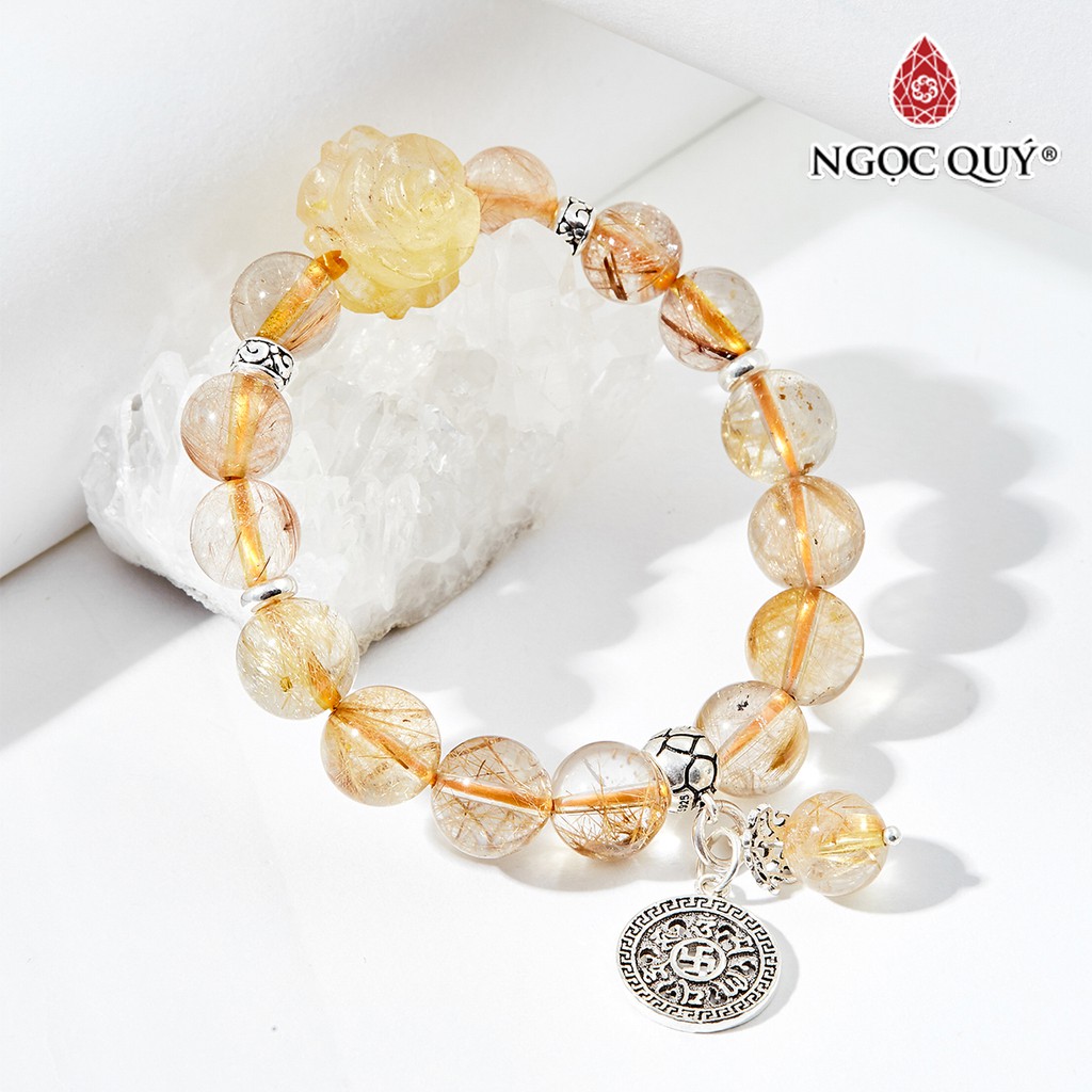 Vòng tay TA tóc vàng charm mẫu đơn - Ngọc Quý
