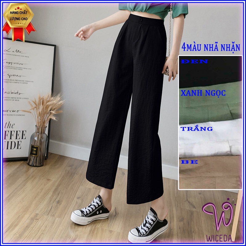 Quần ống rộng suông dài,quần culottes đũi nữ chất nhẹ thoáng mát  4 màu đen be trắng xanh ngọc WICEDA QD520.